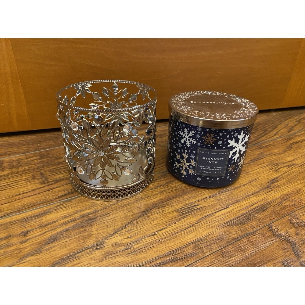 NEW Bath & Body Works Midnight Snow Candle Holder 3 Wick Set